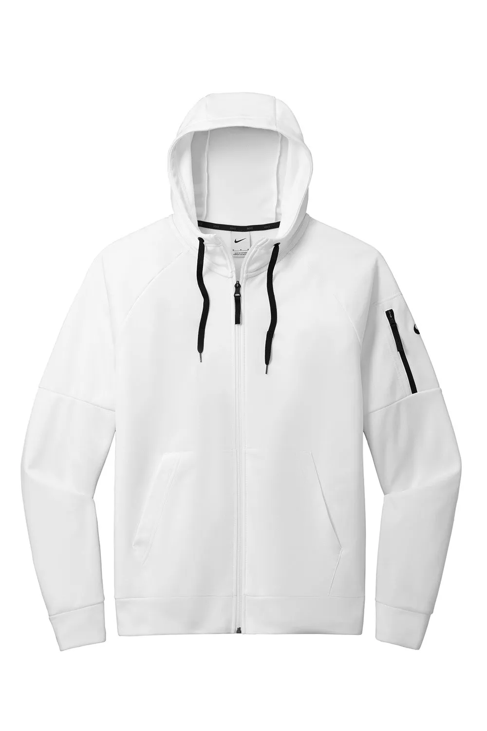 Nike Mens Therma-Fit Fleece Full Zip Hooded Sweatshirt Hoodie w/ Pockets - White