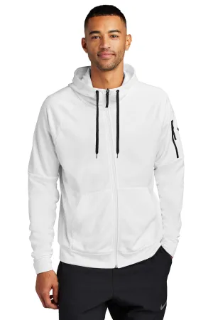 Nike Mens Therma-Fit Fleece Full Zip Hooded Sweatshirt Hoodie w/ Pockets - White