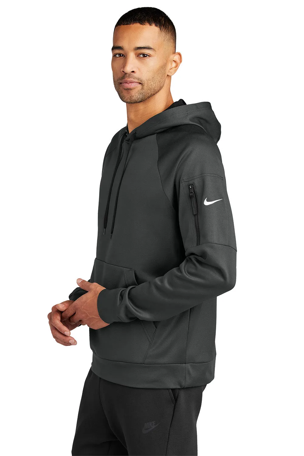 Nike Mens Therma-Fit Fleece Hooded Sweatshirt Hoodie w/ Pouch Pocket - Anthracite Grey