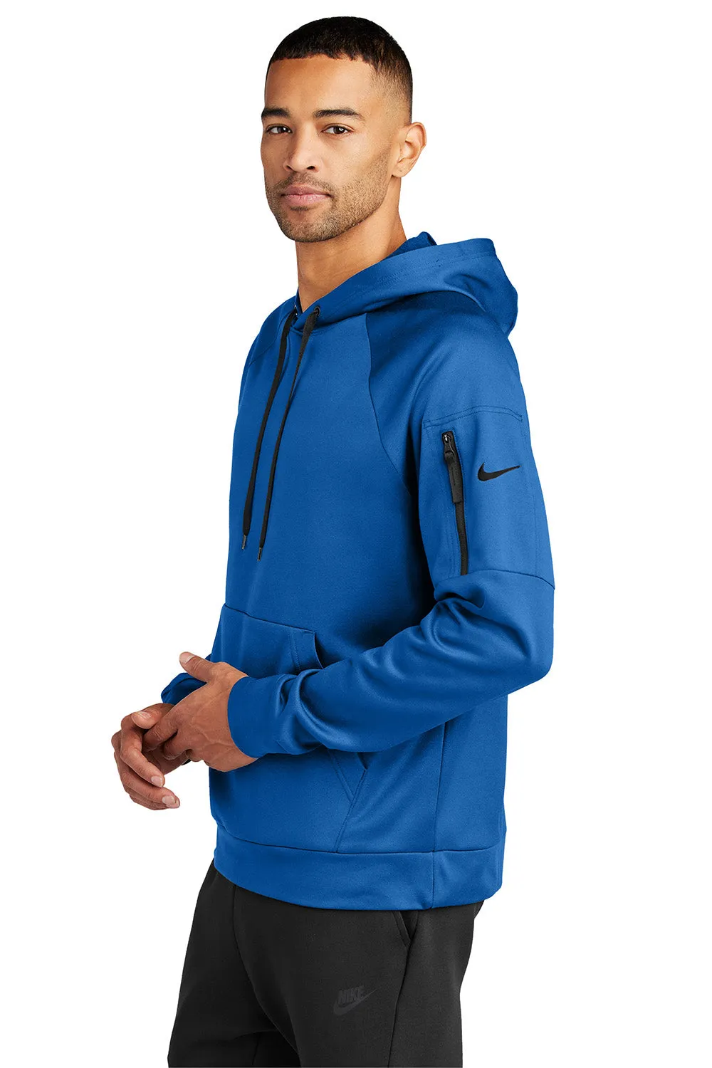 Nike Mens Therma-Fit Fleece Hooded Sweatshirt Hoodie w/ Pouch Pocket - Game Royal Blue