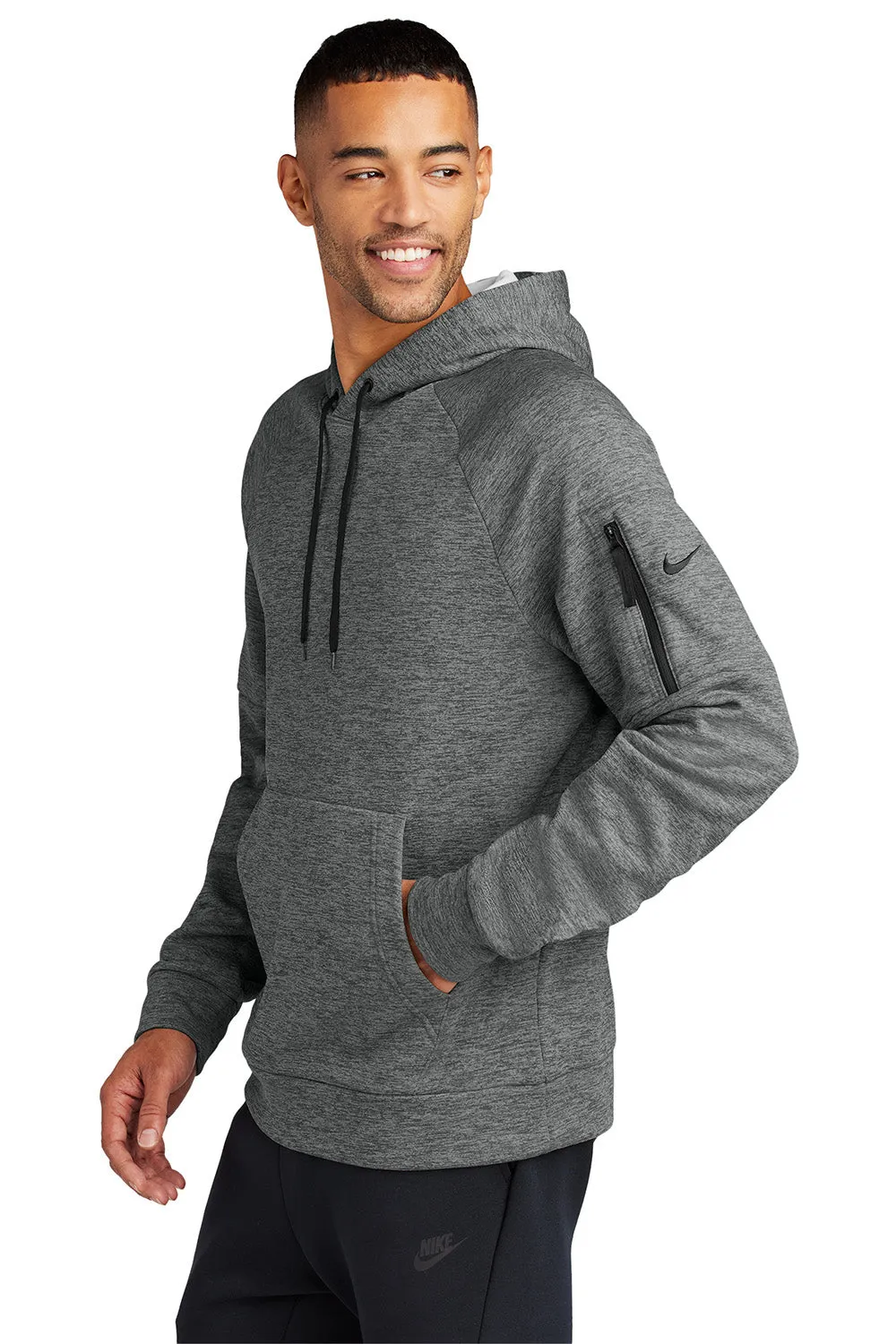 Nike Mens Therma-Fit Fleece Hooded Sweatshirt Hoodie w/ Pouch Pocket - Heather Charcoal Grey