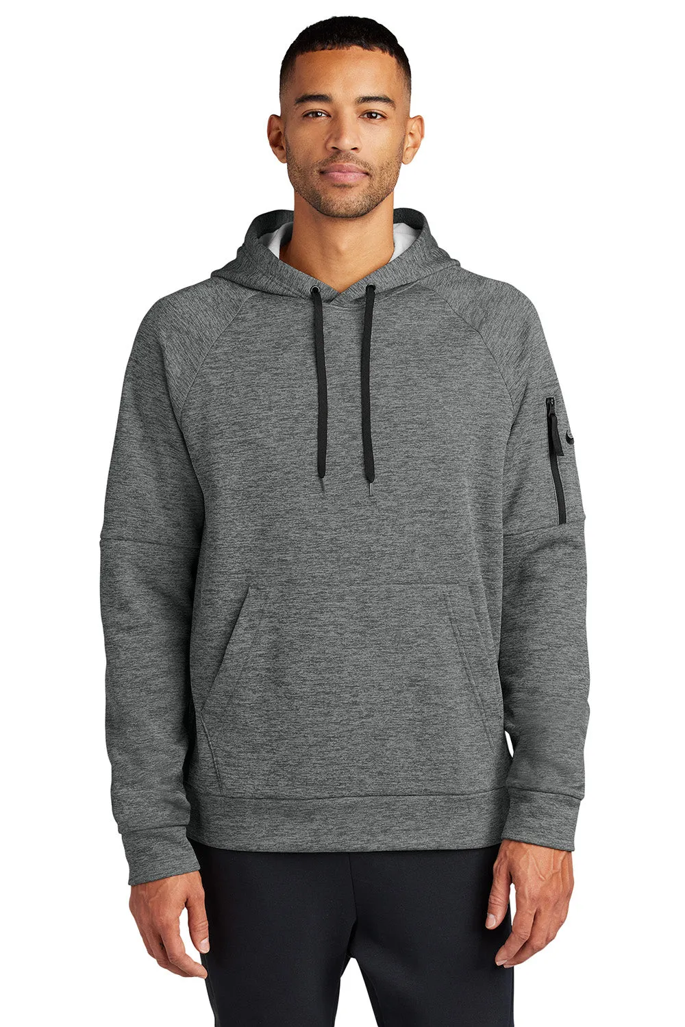 Nike Mens Therma-Fit Fleece Hooded Sweatshirt Hoodie w/ Pouch Pocket - Heather Charcoal Grey