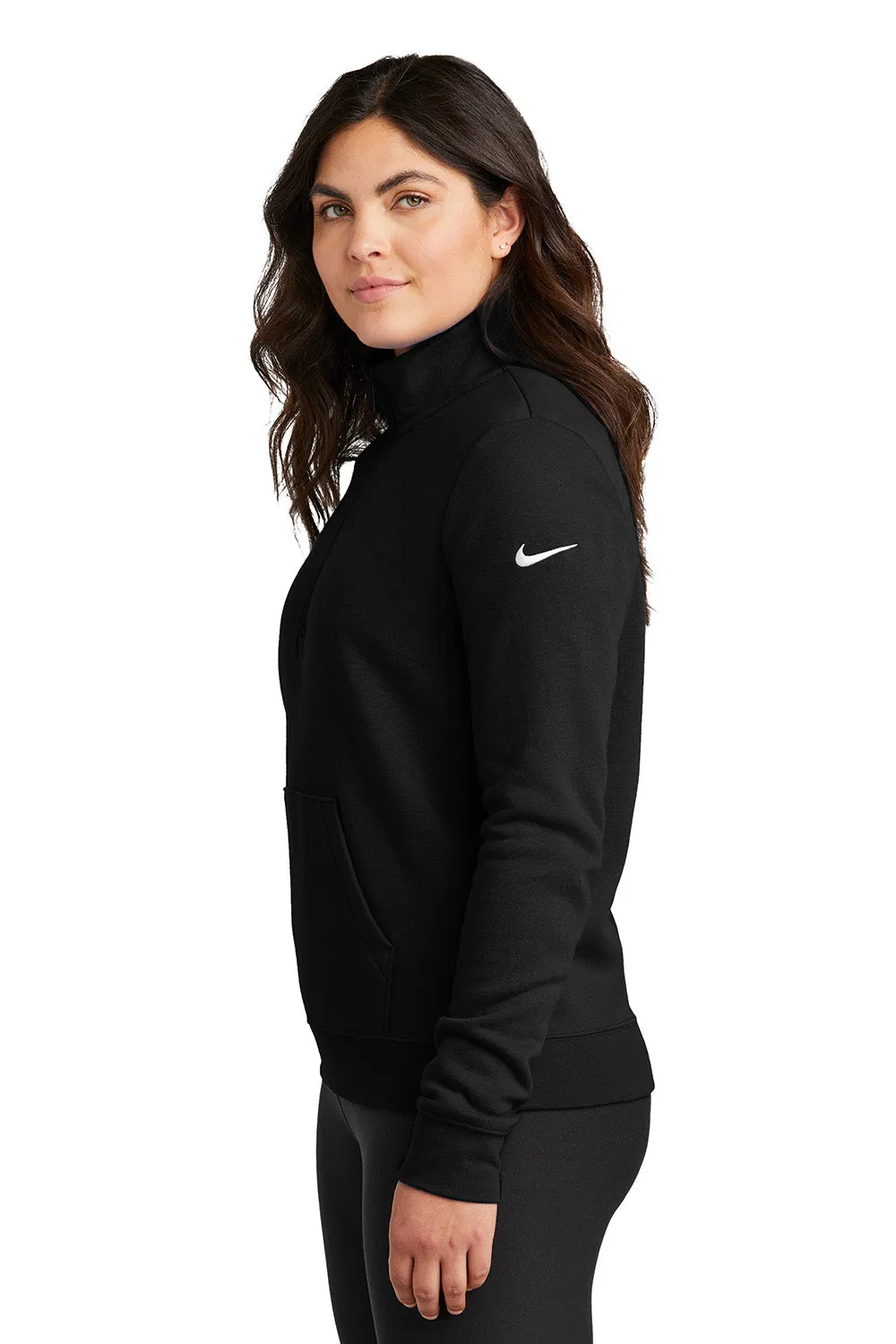 Nike Womens Club Fleece 1/4 Zip Sweatshirt w/ Pouch Pocket - Black