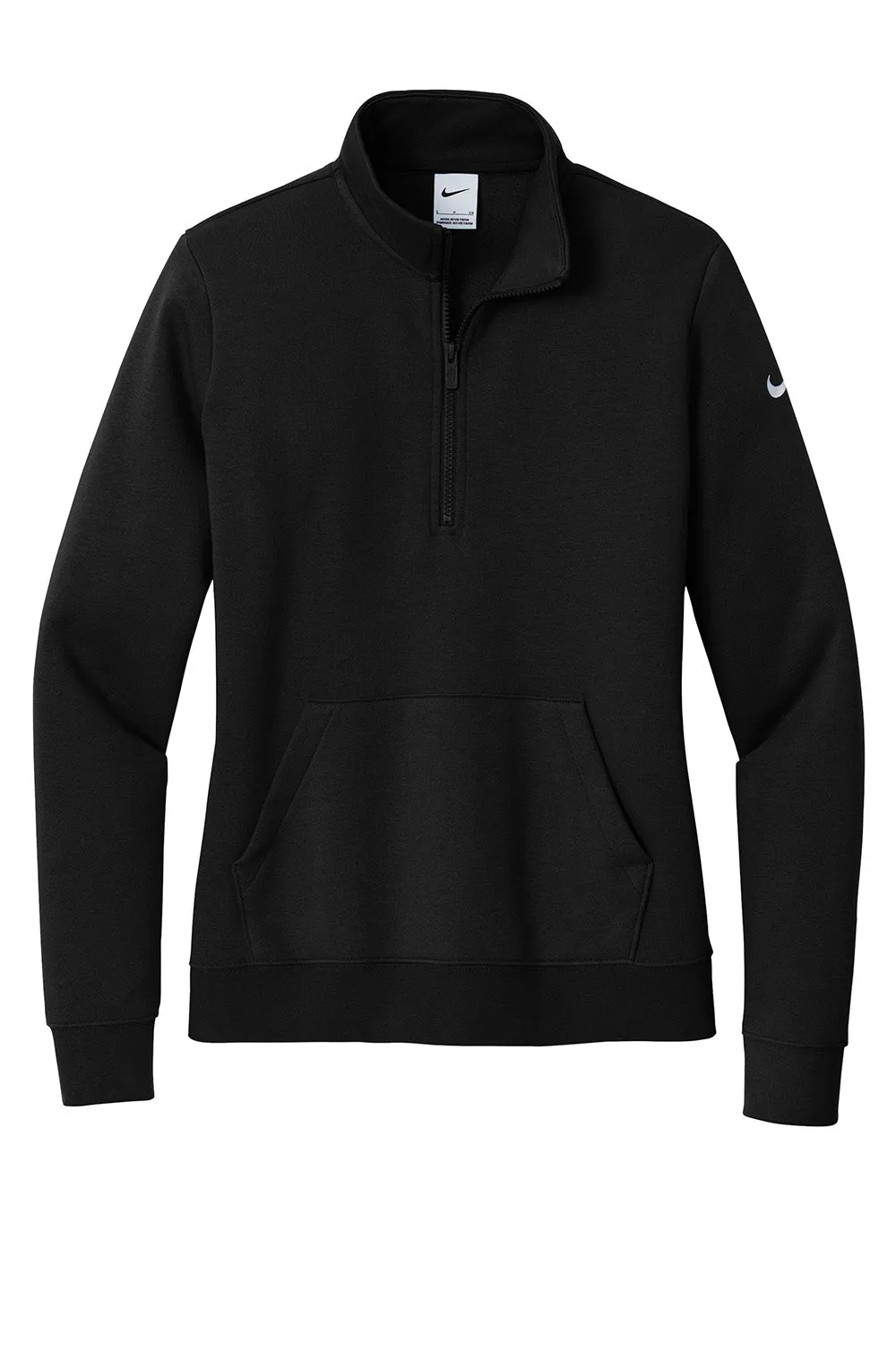 Nike Womens Club Fleece 1/4 Zip Sweatshirt w/ Pouch Pocket - Black