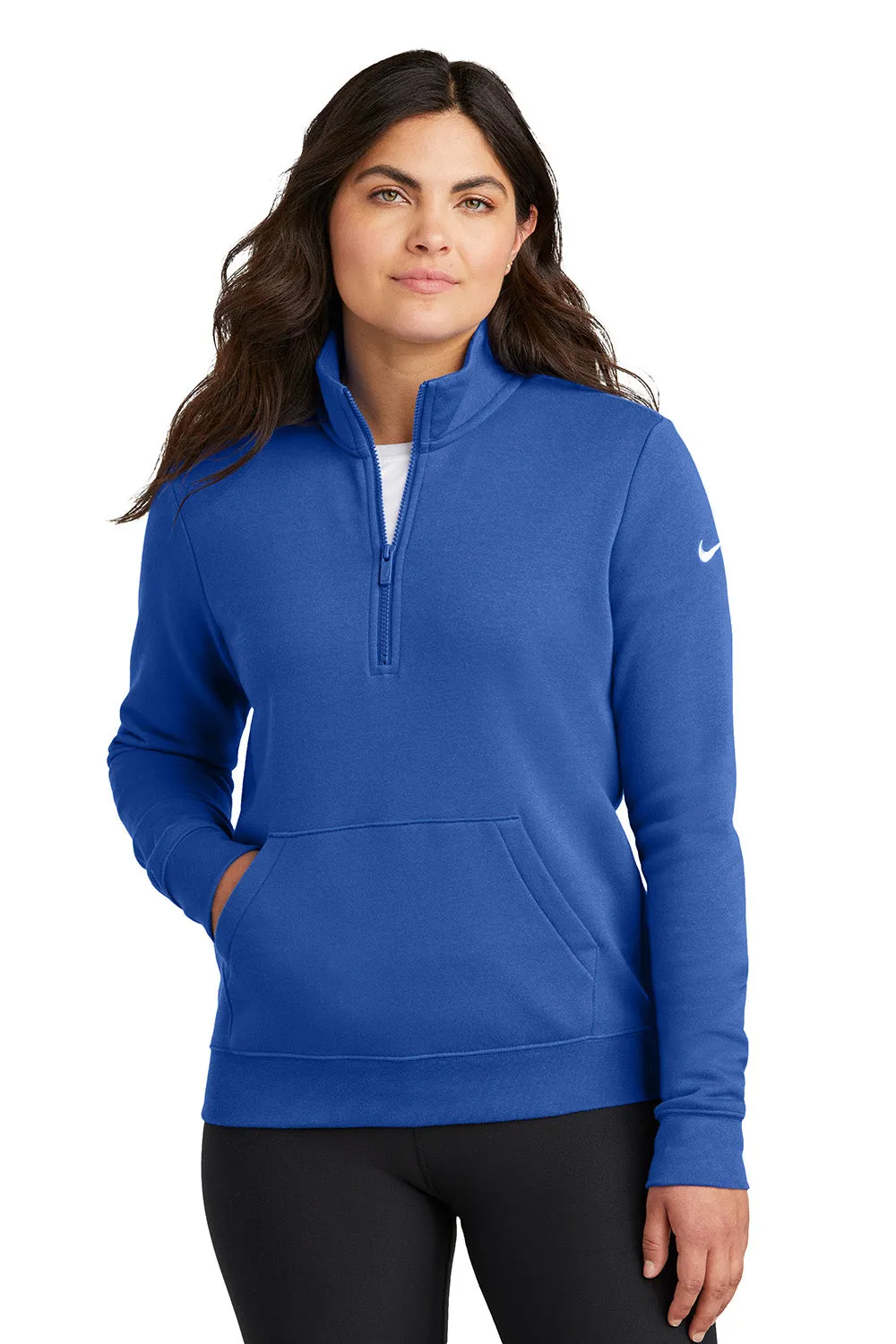 Nike Womens Club Fleece 1/4 Zip Sweatshirt w/ Pouch Pocket - Game Royal Blue