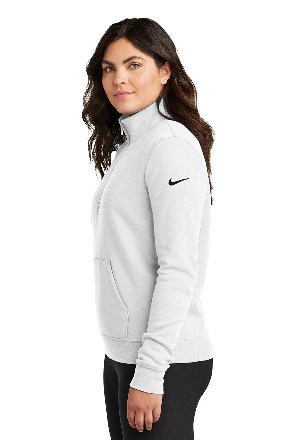 Nike Womens Club Fleece 1/4 Zip Sweatshirt w/ Pouch Pocket - White