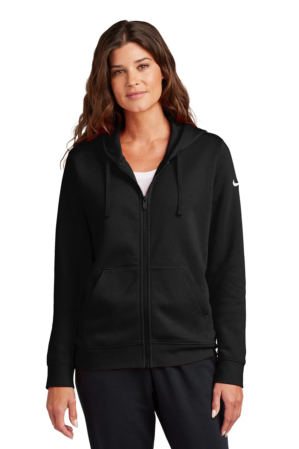 Nike Womens Club Fleece Full Zip Hooded Sweatshirt Hoodie w/ Pockets - Black