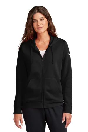 Nike Womens Club Fleece Full Zip Hooded Sweatshirt Hoodie w/ Pockets - Black