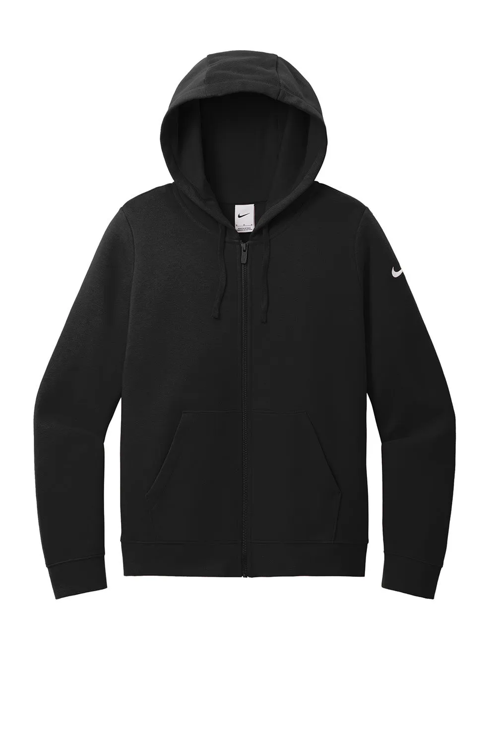 Nike Womens Club Fleece Full Zip Hooded Sweatshirt Hoodie w/ Pockets - Black