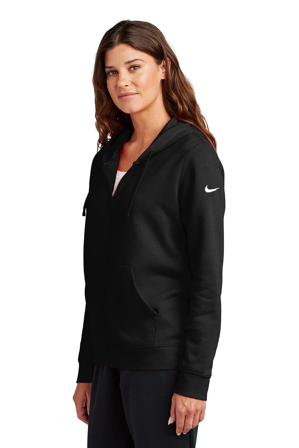 Nike Womens Club Fleece Full Zip Hooded Sweatshirt Hoodie w/ Pockets - Black
