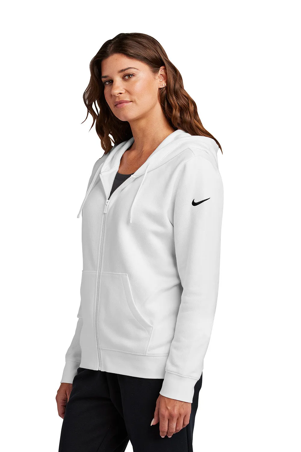 Nike Womens Club Fleece Full Zip Hooded Sweatshirt Hoodie w/ Pockets - White