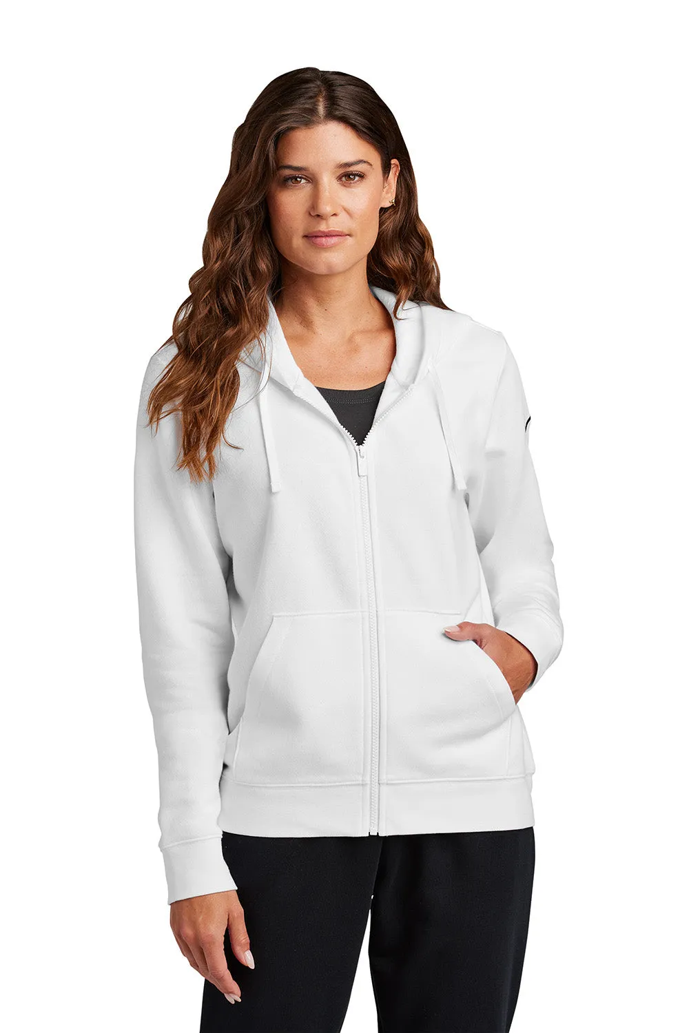 Nike Womens Club Fleece Full Zip Hooded Sweatshirt Hoodie w/ Pockets - White
