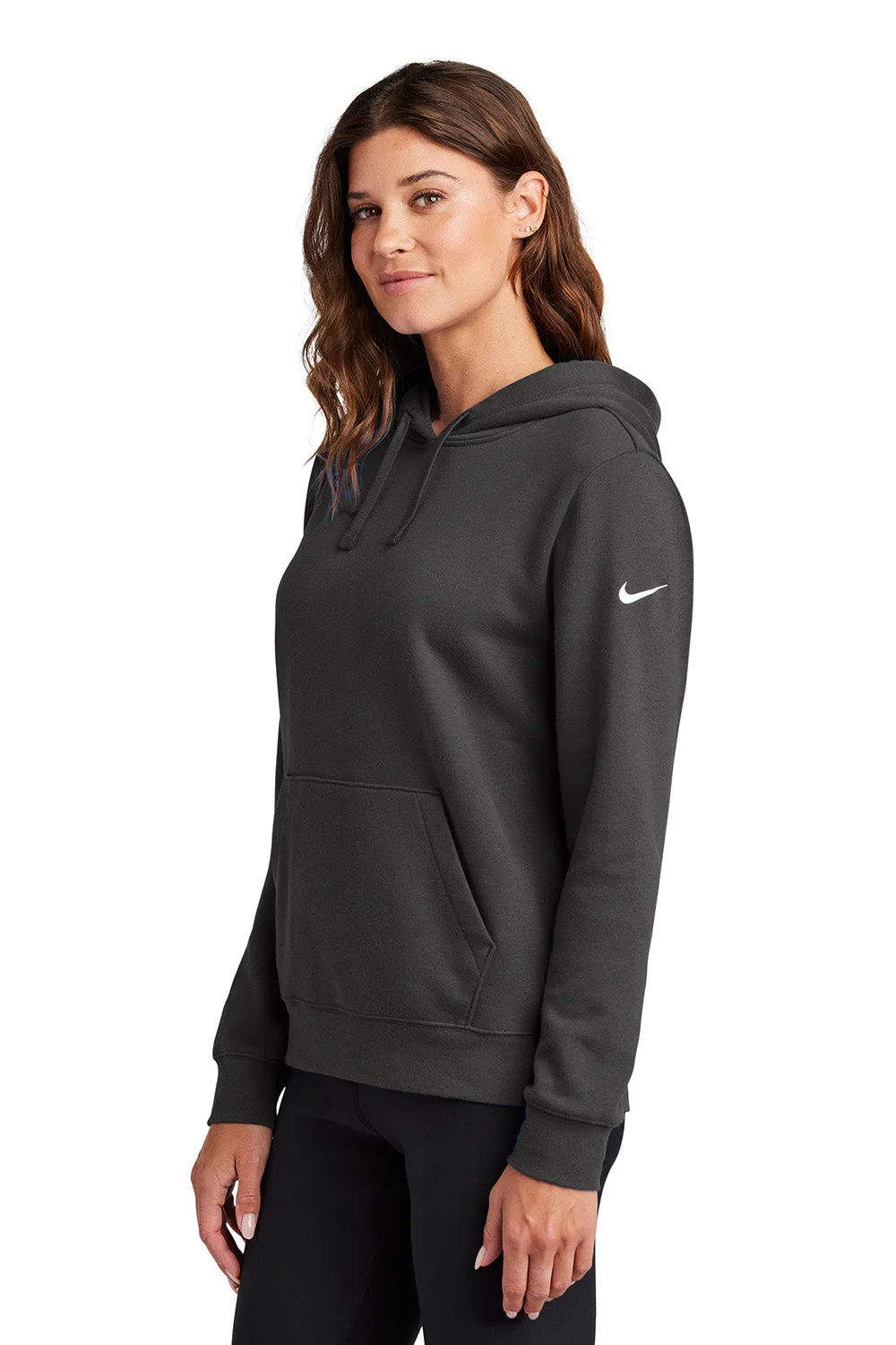 Nike Womens Club Fleece Hooded Sweatshirt Hoodie w/ Pouch Pockets - Anthracite Grey