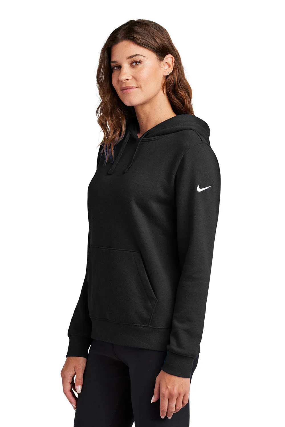 Nike Womens Club Fleece Hooded Sweatshirt Hoodie w/ Pouch Pockets - Black