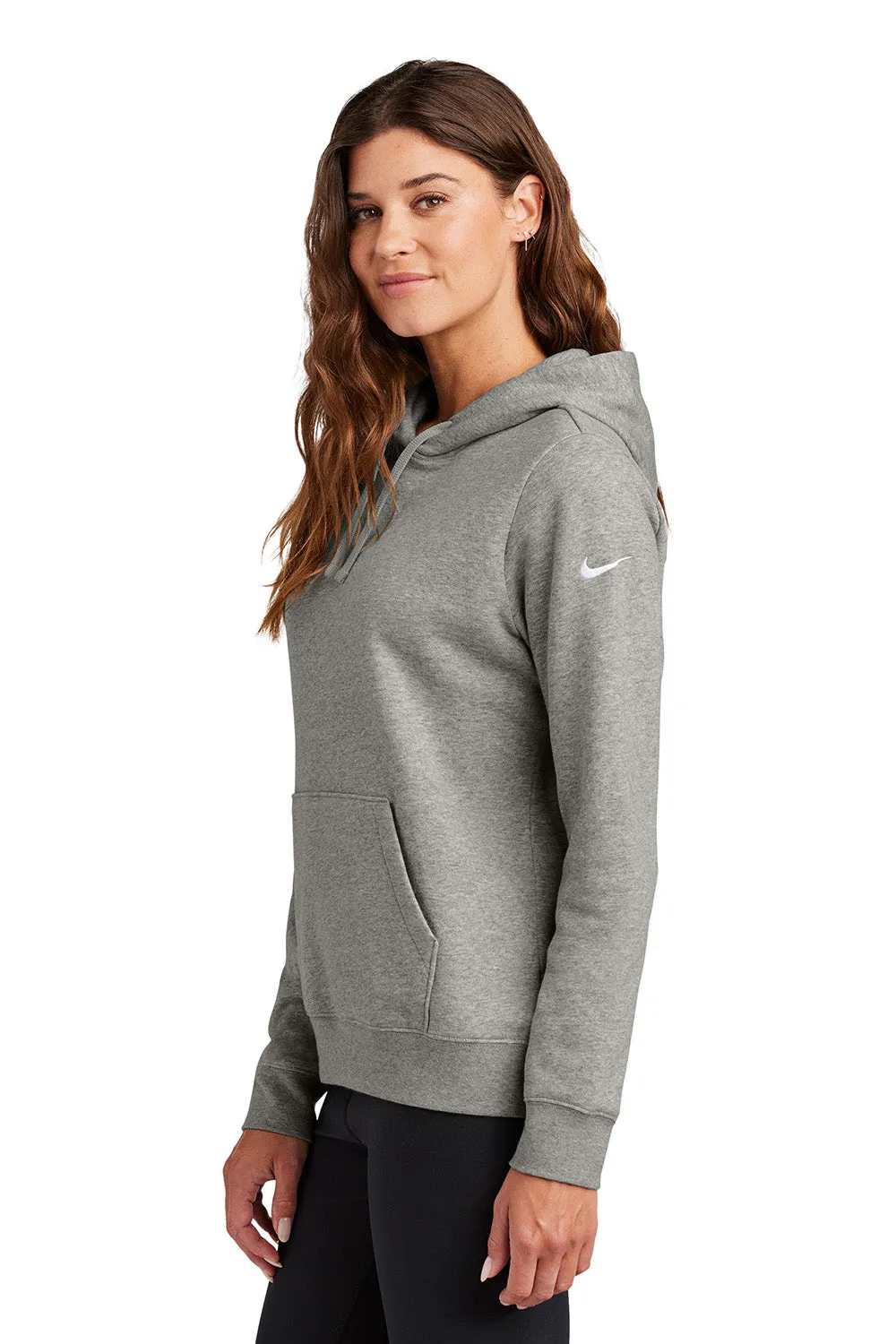 Nike Womens Club Fleece Hooded Sweatshirt Hoodie w/ Pouch Pockets - Heather Dark Grey