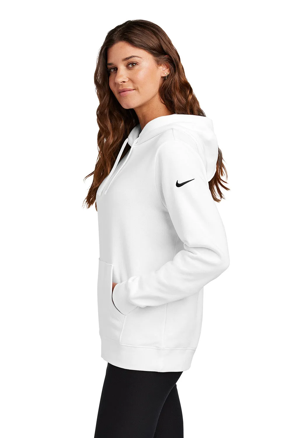 Nike Womens Club Fleece Hooded Sweatshirt Hoodie w/ Pouch Pockets - White