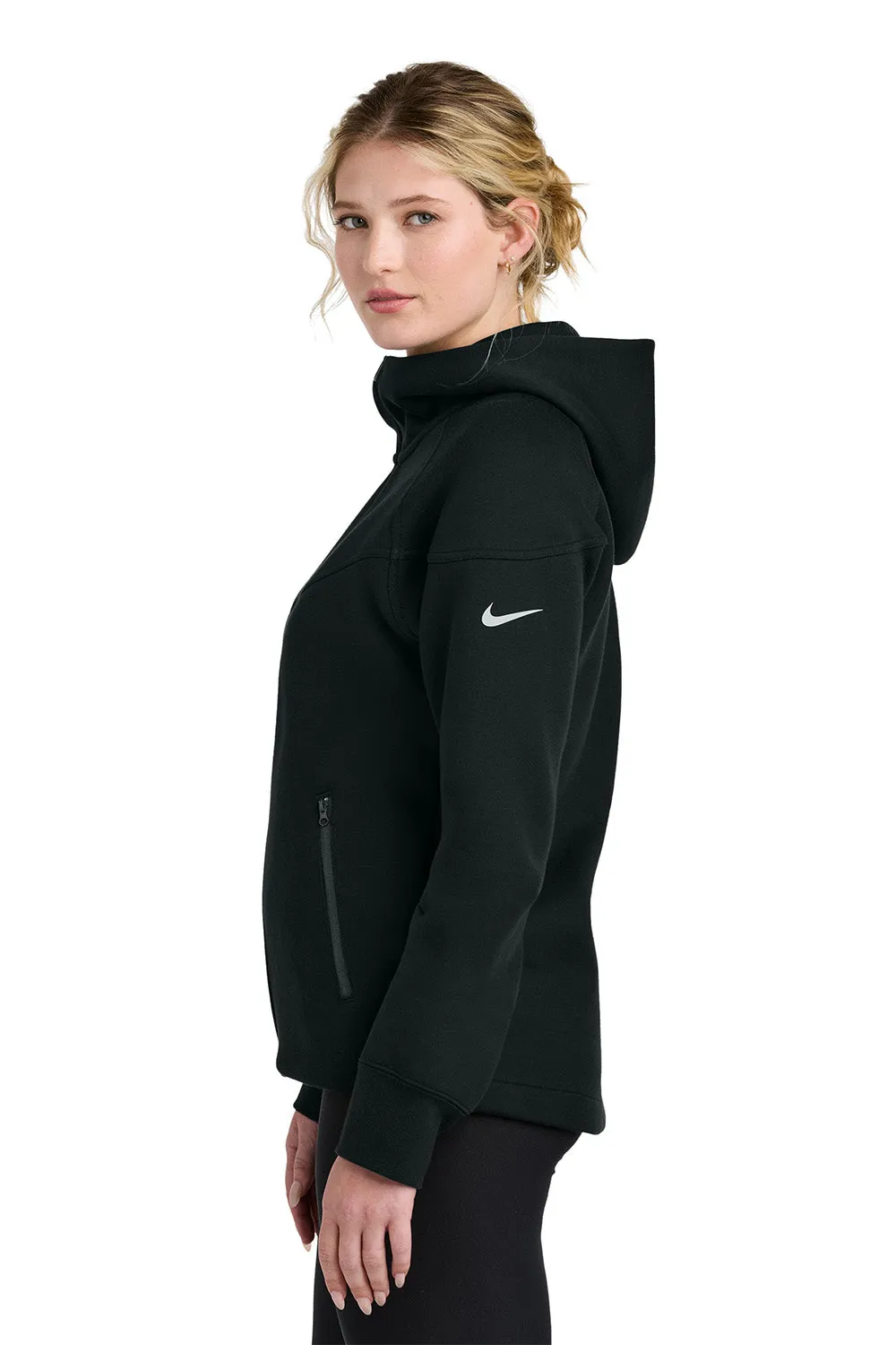 Nike Womens Tech Fleece Full Zip Hooded Sweatshirt Hoodie w/ Pockets - Black