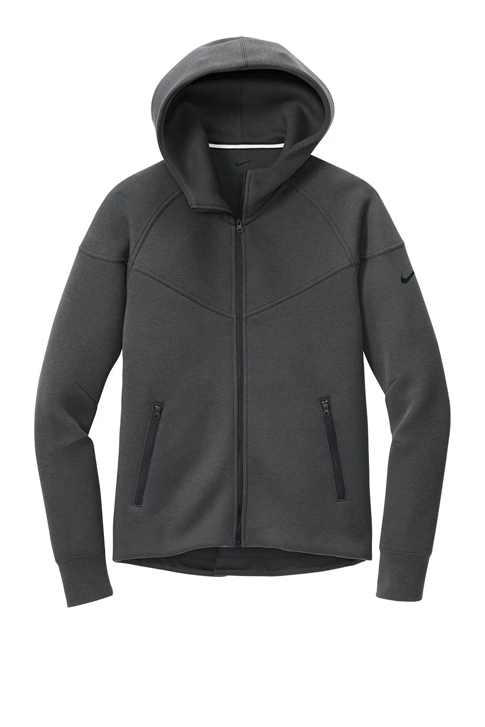 Nike Womens Tech Fleece Full Zip Hooded Sweatshirt Hoodie w/ Pockets - Heather Anthracite Grey