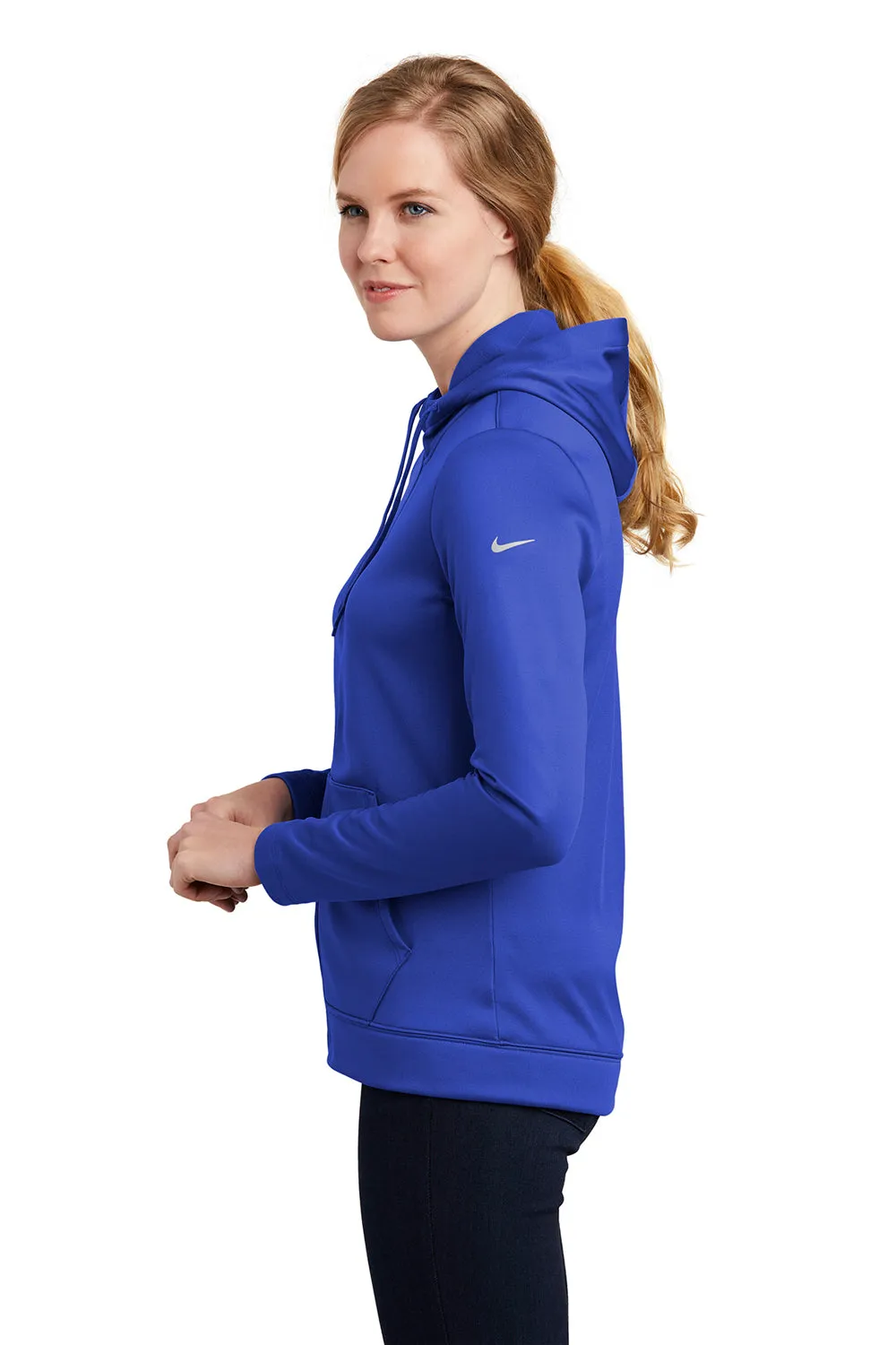 Nike Womens Therma-Fit Moisture Wicking Fleece Full Zip Hooded Sweatshirt Hoodie w/ Pockets - Game Royal Blue