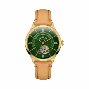 No.274 Open Heart Gold, green and tan,women's watches,ladies watch,elegant women's watch, minimalist women??s watch,fashion watch for women, classic watch for women,waterproof women??s watch,women's watch for work, women's watch for gift, wedding watch
