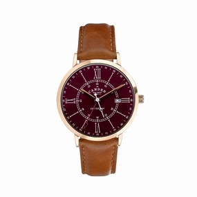 No.27 GMT Rose Gold, Oxblood and Tan,women's watches,ladies watch,elegant women's watch, minimalist women??s watch,fashion watch for women, classic watch for women,waterproof women??s watch,women's watch for work, women's watch for gift, wedding watch 