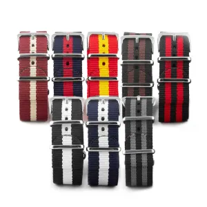 Nylon / fabric nato strap - 2 colors stripes (black, brown, grey, blue, red, white, yellow, beige) Luxury watch bands Limited edition watch bands