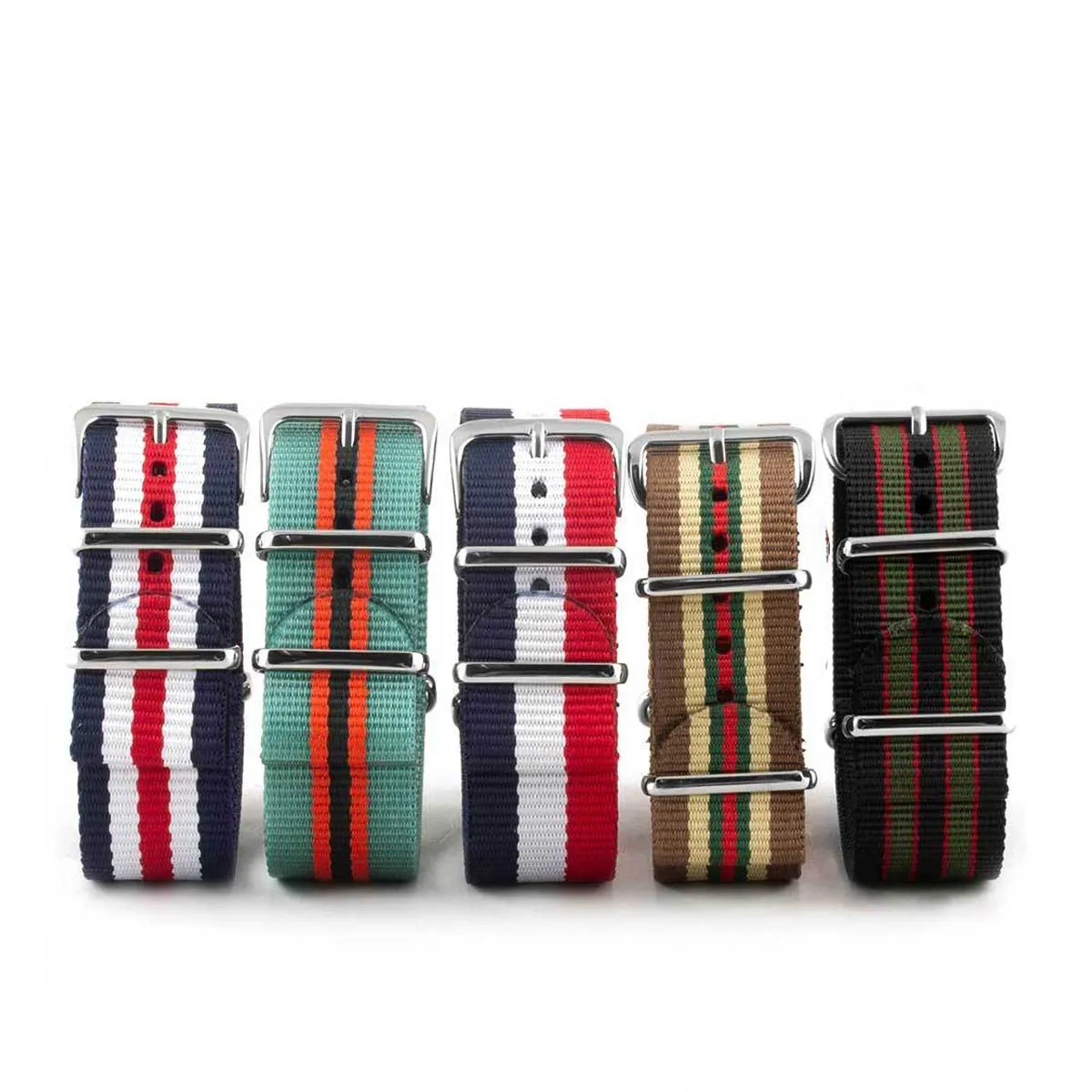 Nylon / fabric nato strap - 3/4 colors stripes (black, brown, blue, red, white, orange, kaki, beige) Luxury watch bands Limited edition watch bands