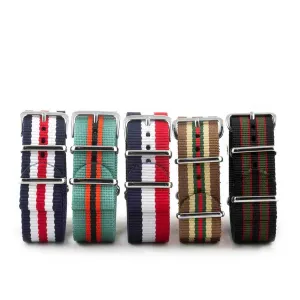 Nylon / fabric nato strap - 3/4 colors stripes (black, brown, blue, red, white, orange, kaki, beige) Luxury watch bands Limited edition watch bands