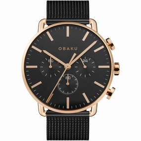 Obaku Men's Watch - Havn Black Dial Plated Stainless Steel Bracelet | V232GCVBMB 