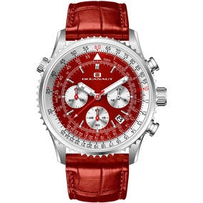 Oceanaut Men's Watch - Flight Quartz Silver Tone Case Red Leather Strap | OC0129 