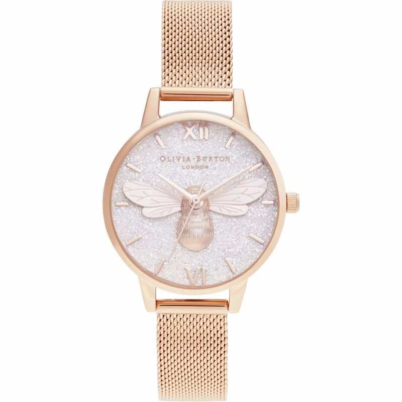 Olivia Burton Glitter Dial Lucky Bee Rose Gold Ladies Watch OB16FB04 