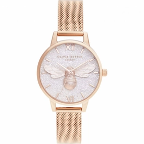 Olivia Burton Glitter Dial Lucky Bee Rose Gold Ladies Watch OB16FB04 