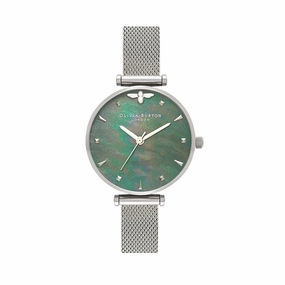 Olivia Burton Queen Bee Silver Mesh Watch - Silver 
