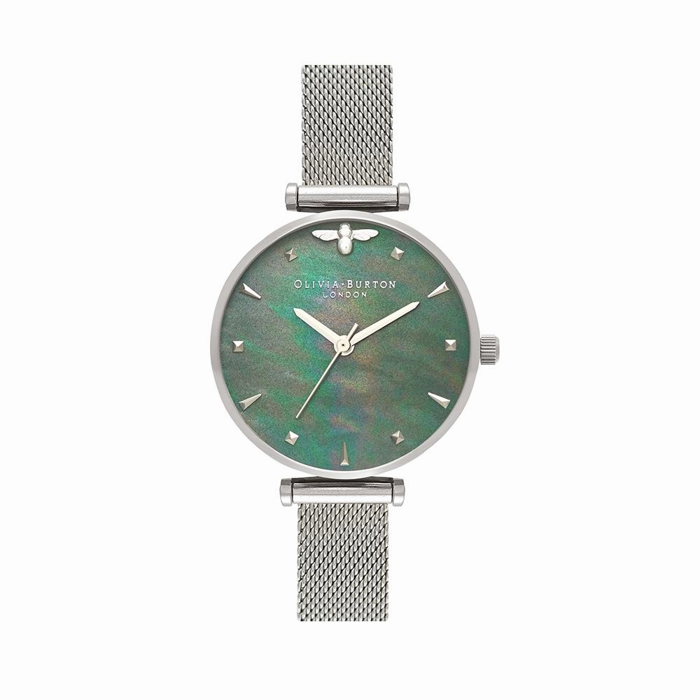 Olivia Burton Queen Bee Silver Mesh Watch - Silver 
