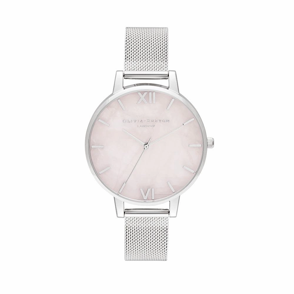 Olivia Burton Semi Precious Silver Mesh Watch - Silver 