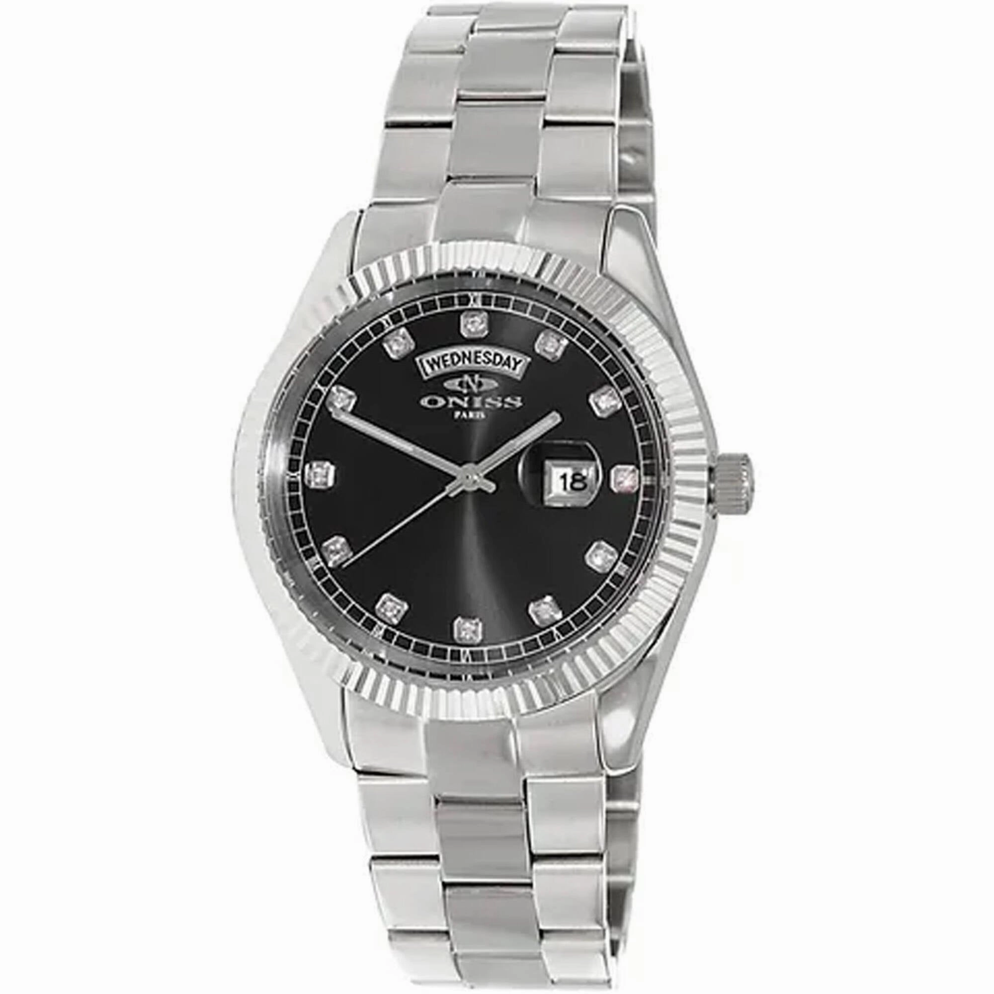 Oniss Men's Watch - Admiral Quartz Black Dial Stainless Steel Bracelet | ON3881-MBK 