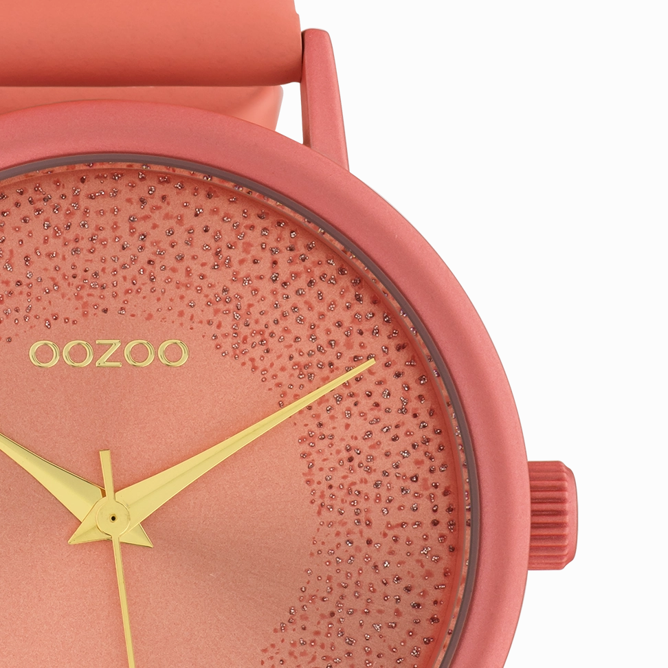 Peach pink OOZOO watch with leather strap - C10580