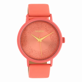 Peach pink OOZOO watch with leather strap - C10580,seiko watches,couple watches,watches designer,watches discount,women watches,best women watches,high end women's watches,high quality women's watches