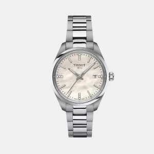 PR 100 Women Quartz White Mother Of Pearl Dial Analog Stainless Steel Watch T1502101111600 budget    watches    watches classic