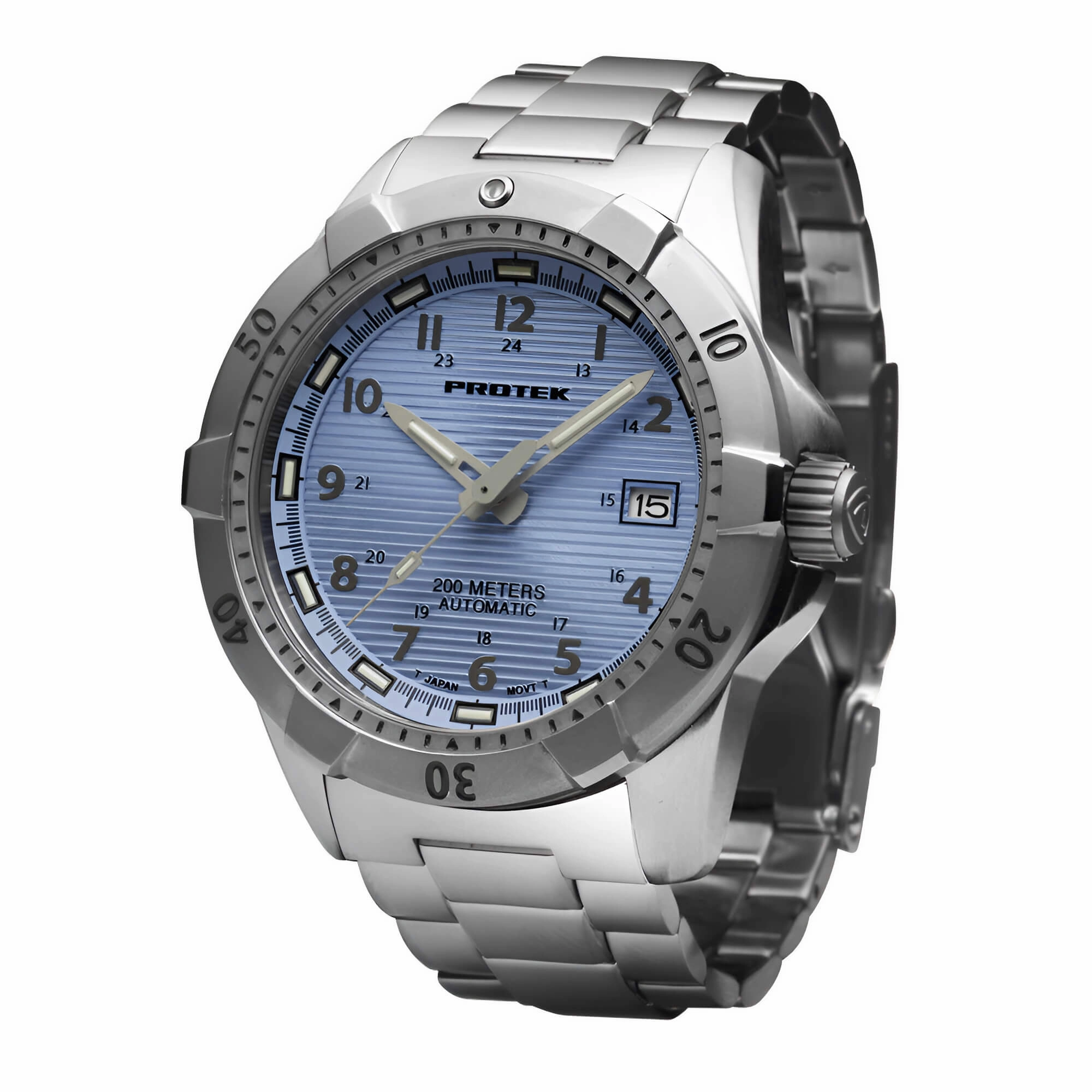 ProTek Men's Automatic Stainless Steel Case & Bracelet Lt Blue Dial Watch | 2207BR 