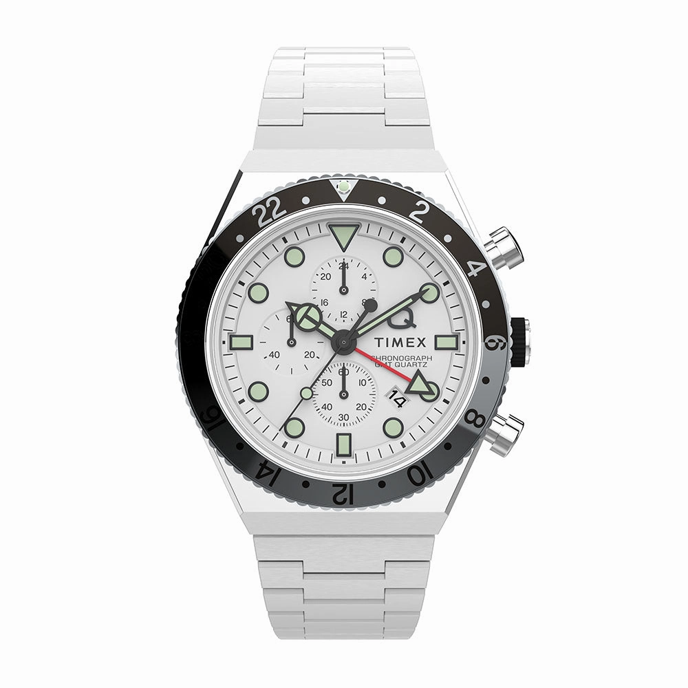 Q Timex Gmt Chronograph 40mm Stainless Steel Band stainless-steel watches stainless steel watch bands stainless steel watches cheap