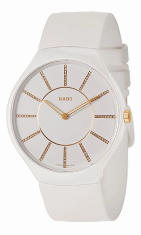 Rado True Thinline White Ceramic Womens Watch Pin Buckle Clasp Diamonds Quartz R27957709 Women??s luxury watches Affordable women watches