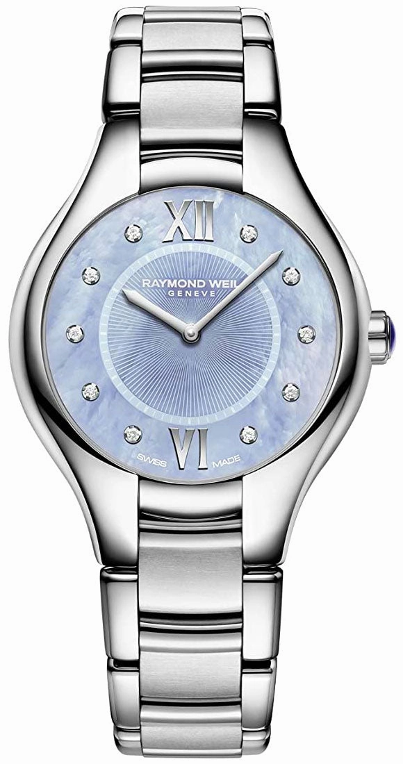 Raymond Weil Noemia Stainless Steel Blue Mother-of-Pearl Dial Diamonds Quartz Womens Watch 5132-ST-00955 Women??s luxury watches Affordable women watches