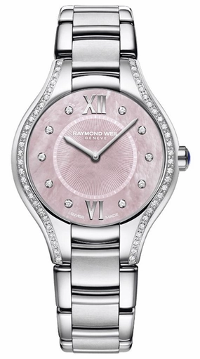 Raymond Weil Noemia Stainless Steel Diamonds Pink Mother-of-Pearl Dial Quartz Womens Watch 5132-STS-00986 Women??s luxury watches Affordable women watches