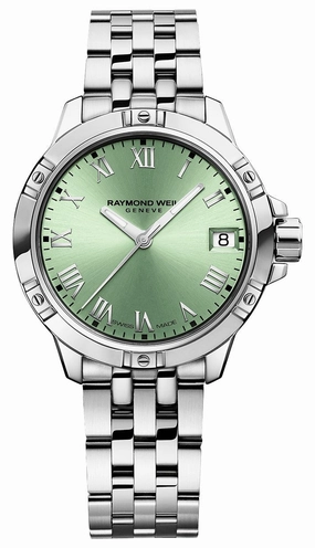 Raymond Weil Tango Stainless Steel Green Dial Date Quartz Womens Watch 5960-ST-00520 Women??s luxury watches Affordable women watches