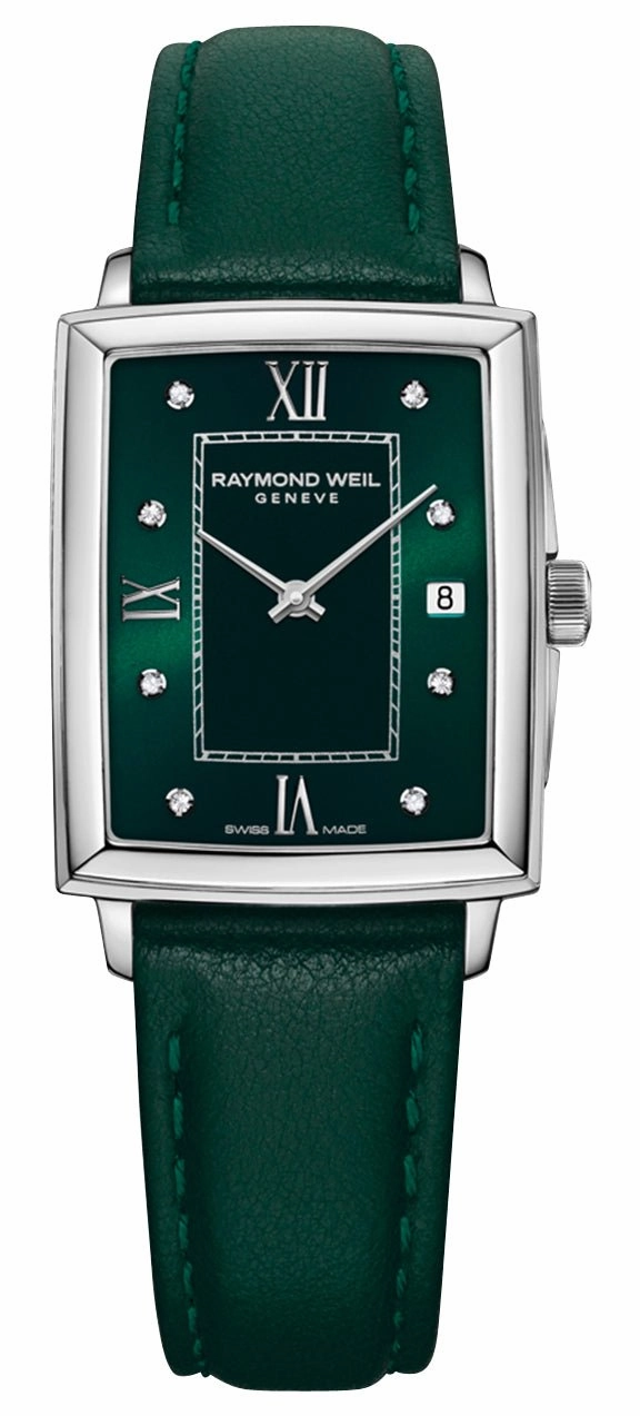 Raymond Weil Toccata Stainless Steel Green Dial Green Leather Strap Diamonds Date Quartz Womens Watch 5925-STC-00521 Women??s luxury watches Affordable women watches