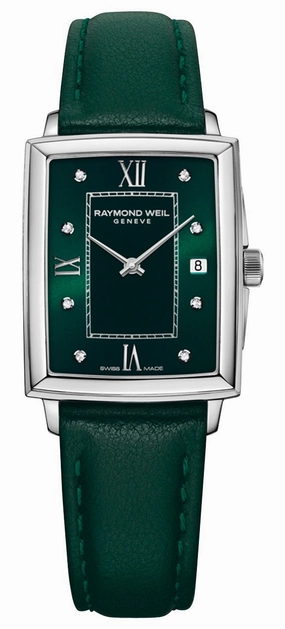 Raymond Weil Toccata Stainless Steel Green Dial Green Leather Strap Diamonds Date Quartz Womens Watch 5925-STC-00521 Women??s luxury watches Affordable women watches