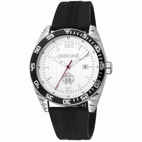 Roberto Cavalli Men's Watch - Classic Quartz Silver Dial Rubber Strap | RC5G018P0015 