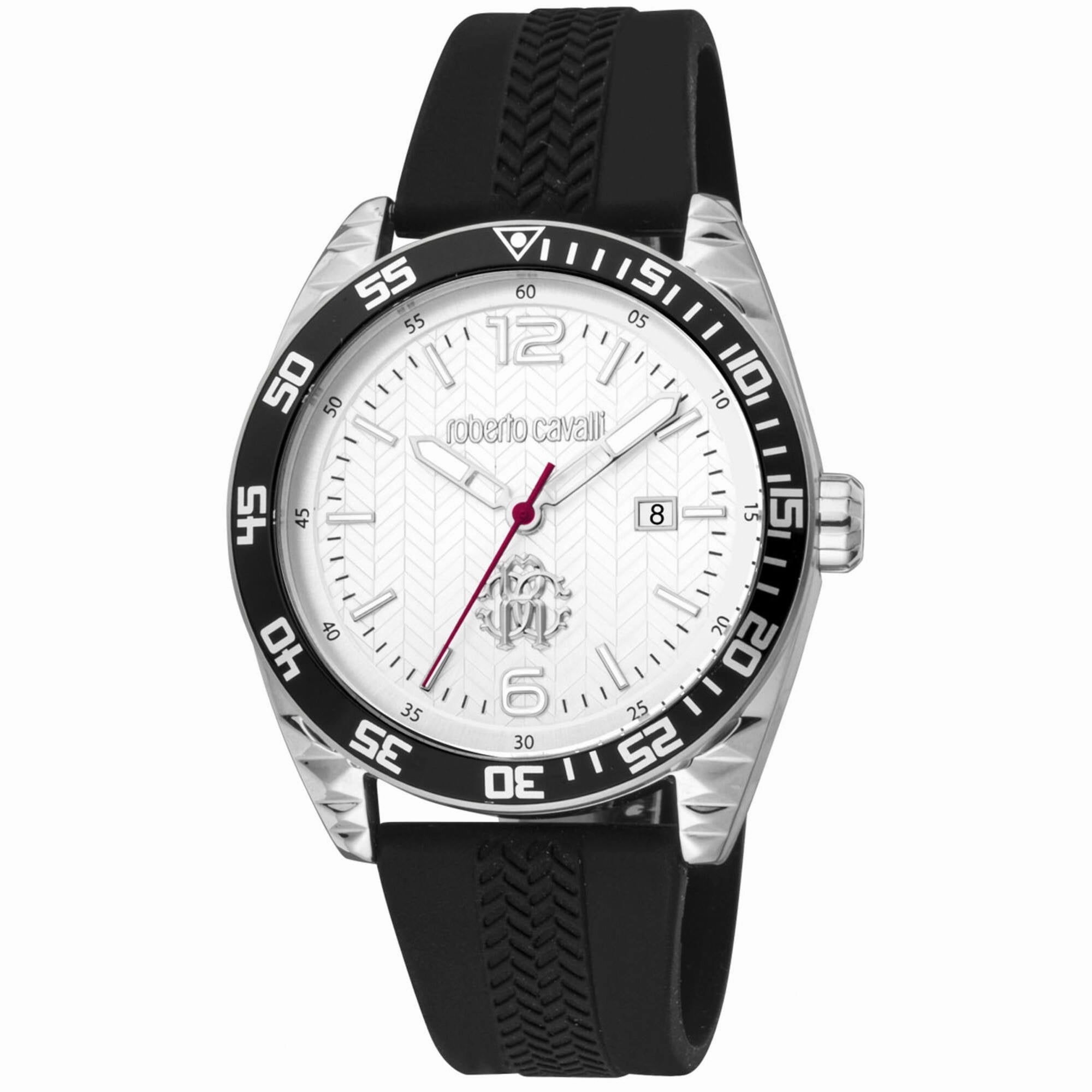 Roberto Cavalli Men's Watch - Classic Quartz Silver Dial Rubber Strap | RC5G018P0015 Luxury Quartz Watch Quartz Watch Sale