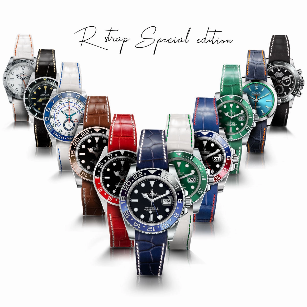 Rolex  - R Strap leather watch strap " Special editions" - alligator - Black brown, blue red... Luxury watch bands Limited edition watch bands